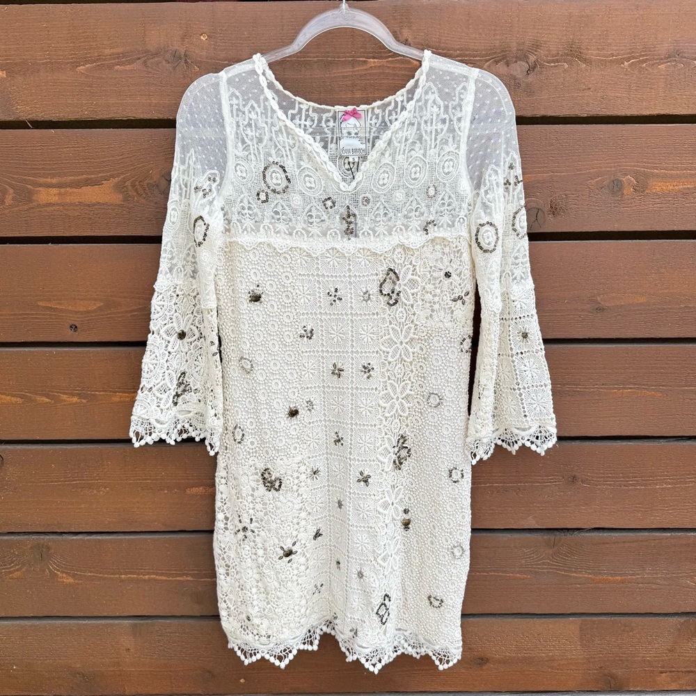 NWT Yoana Baraschi Birkin Embellished Sequin Floral Crochet Lace Dress Sz S
